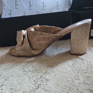 NWB, Lulu's Shimmering Gold Block Heel Sandals, Sz. 9